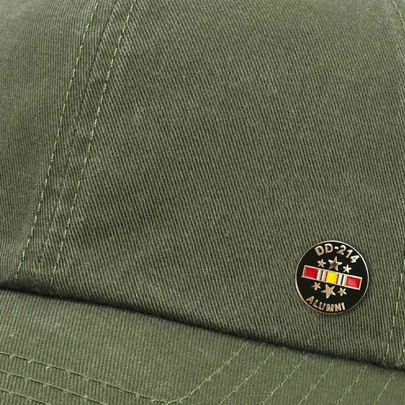 DD214 Lapel Pin with National Service Ribbon and Stars Hat