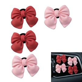Car Air Conditioning Vent Decoration Clip, Cute and Elegant Bowknot Interior Decoration, Multifunctional Non-destructive Clip-on Installation Accessory, Universal for Cars (Red & Pink)