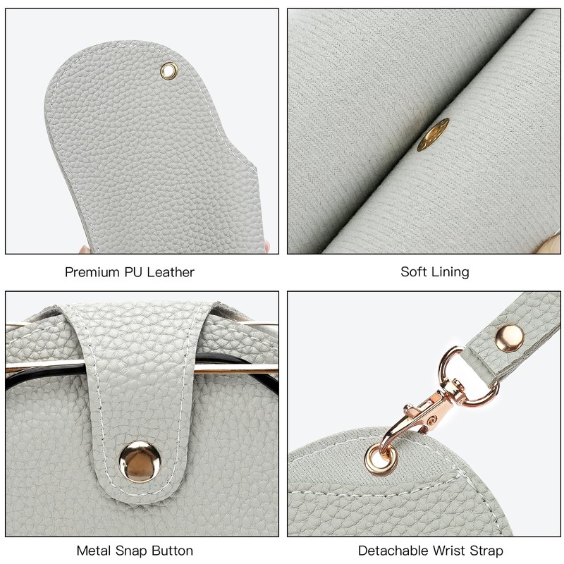 Soleebee Portable Eyeglasse Pouch with 2 Lanyards, Soft Leather Glasses