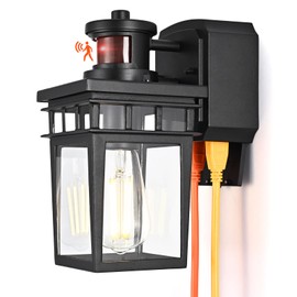 odorpower Motion Sensor Porch Light with Outlet, Motion Sensor Outdoor Wall Lights Dawn to Dusk Outdoor Light Fixture with Outlet Exterior Lighting Fixtures