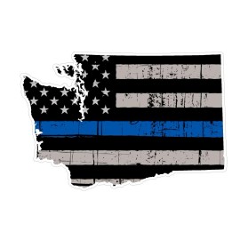 CustomDecal US Washington State (U47) Cop Thin Blue Line Vinyl Yeti Tumbler Decal Sticker