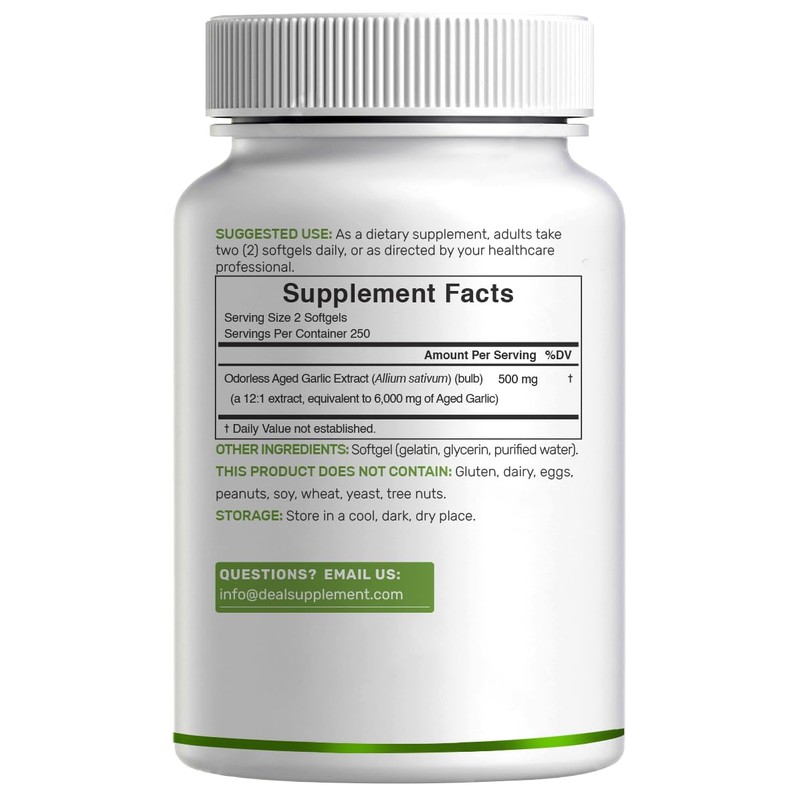 DEAL SUPPLEMENT Odorless Aged Garlic Pills, 6,000mg Per Serving, 500