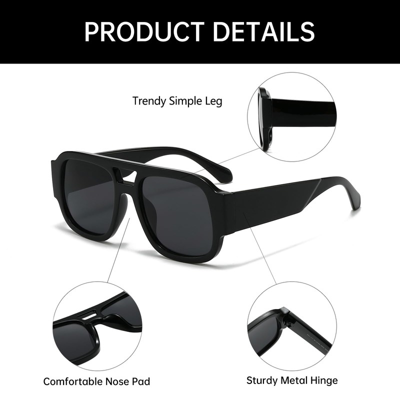 YAMEIZE Retro Style Double Bridge Pilot - Sunglasses for Women
