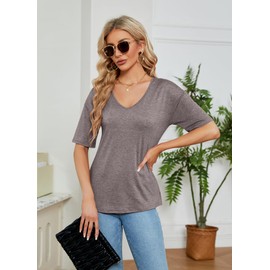 Sherosa Womens Tops Dressy Casual Short Sleeve Simple Tees Elegant Work Shirts Grey Purple M