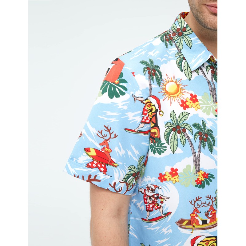 SSLR Camisas de Navidad hawaianas para hombre, Azul, Large