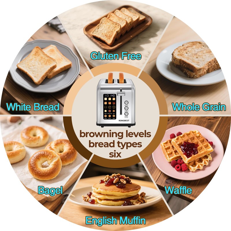 2 Slice Touch Screen Toaster with Wide Slots Stainless Steel