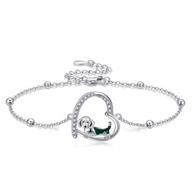 MONGAS Dachshund Bracelet for Women Sterling Silver Heart Dachshund Link Bracelet Heart Dog Jewelry for Women