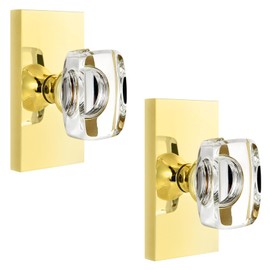 Dllween Glass Crystal Gold Dummy Door Knob Interior, Polished Brass Modern Dummy Door Knob Door Handles Rectangular for Bifold Closet Doors, 2 Pack