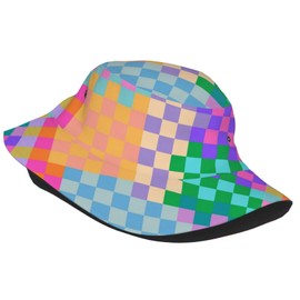 JHAKEDB Colorful Plaid Bucket Hats for Women Men Packable Sun Cap Summer Fashion Fisherman Hat for Beach Travel Hiking