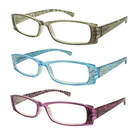 EDGEIWEAR Retro Rectangular 3 Pack readers Spring Hinge Faux Mother of Pearl Design for Women 540539S-+2.75M3(C1,2,4)