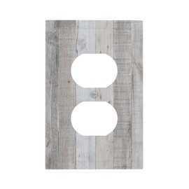Rustic Grey Wood Shiplap 1 Gang Outlet Plate Covers Decorative Single Duplex Wall Plate Vintage Country Electrical Receptacle Light Switch Cover Art Faceplate Switchplate for Farmhouse Bedroom Decor