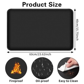 Fireproof Mat 60 x 40 cm, BBQ Grill Mat, Fire Protection Mat, Outdoor Grill Mat, Floor Protection, Fireproof Mat, Heat Resistant Mat, Black Grill Mat, Floor Protection Mat for BBQ Grills, Fireplace