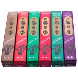 Morning Star Sandlewood Scent Japanese Incense Sticks, 6 Box of 50 Sticks (Sage, Sandalwood, Cedarwood, Musk, Frankincense and Myrrh)