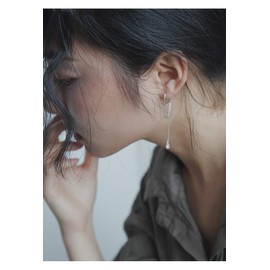 CZ Small Hoop Cuff Earrings With Long Chain Dangle S925 Sterling Silver for Women Girls Cartilage Sensitive Ears Fashion Elegant Cubic Zirconia Threader Tassel Dangling Hypoallergenic Gifts