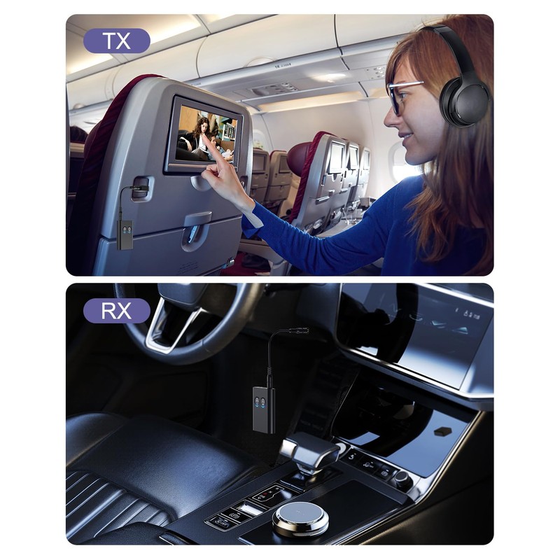 OQIMAX Bluetooth 5.2 Transmitter Receiver 2-in-1 Wireless Bluetooth Adapter Airplane