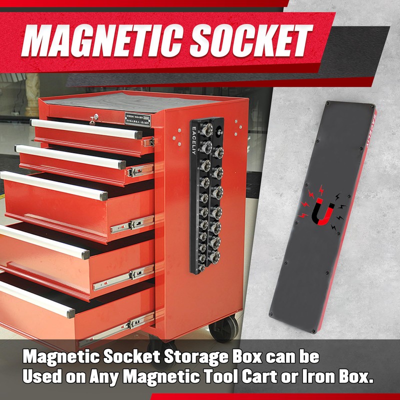 8Pcs Magnetic Socket Organizer Set, 1/2", 1/4" and 3/8" SAE