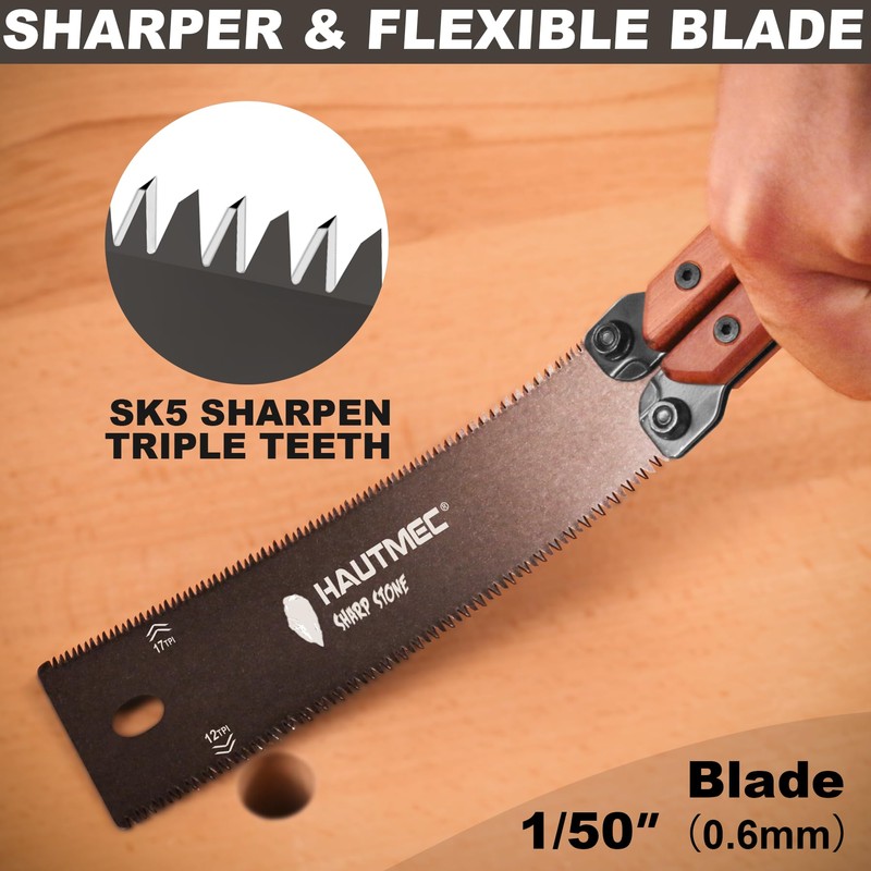 HAUTMEC 6-Inch Japanese Pull Saw, Double-Edged Folding Hand Saw with