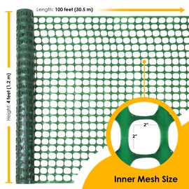 Houseables Fencing, Temporary Fence, Snow Fence, 4x100' Feet, 10.55 lb/roll, Green Plastic Fencing, Deer Netting, Plastic Mesh Roll, Safety Netting, Construction, Yard, Garden, Chicken, Dogs, Backyard