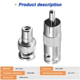 Xiatiaosann BNC to RCA Adapter, RCA Male Plug to BNC Female Plug Connector with RCA Female Plug to BNC Male Plug Connector, Coaxial Coax RG6 Adapter Kit for CCTV (20 Pack)