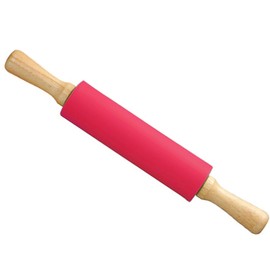 Silicone Rolling Pin, 11.4 Inch Red Rolling Pin with Wooden Handle for Kneading the Dough of Cookie, Baking Bread, Pizza and Noodles (red, 11.4 inch)