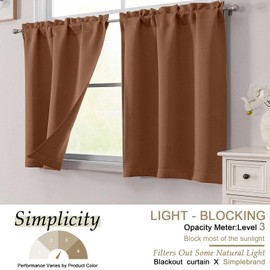 Simplebrand Sun Baked Cafe Curtains Tier 36 Inch Length 2 Panels Set, Half Window Blackout Curtains for Kitchen, Rod Pocket Tier Thermal Insulated Window Treatment Short Curtain, Each 30" Wx36 L