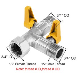 BesNPT Nickel Plated Brass 3 Way Shower Diverter Valve G1/2" Shower Arm Diverter T shape Shut-Off Valve for Hand Shower Head and Fixed Spray Head