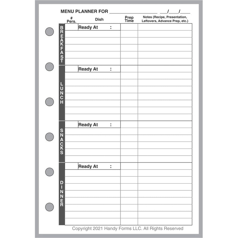 Pocket-Plus Size Menu Planner and Shopping List, Sized and Punched