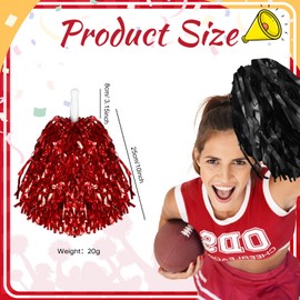 100 Pcs Cheerleading Pom Poms Metallic Foil Cheer Pompoms with Plastic Handle Cheerleader Pompoms Spirit Fun for Cheer Squad Dancing Party Performance Game Ball Sports Team(Black, Red)