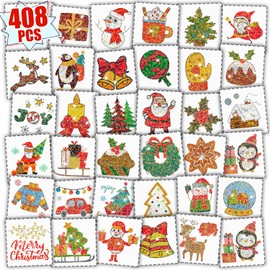 Partywind Glitter Kids Tattoos for Christmas Stocking Stuffers, 408 Styles Merry Christmas Party Decorations, Xmas Holiday Party Supplies, Santa Snowman Snowflakes Goodie Bag Fillers