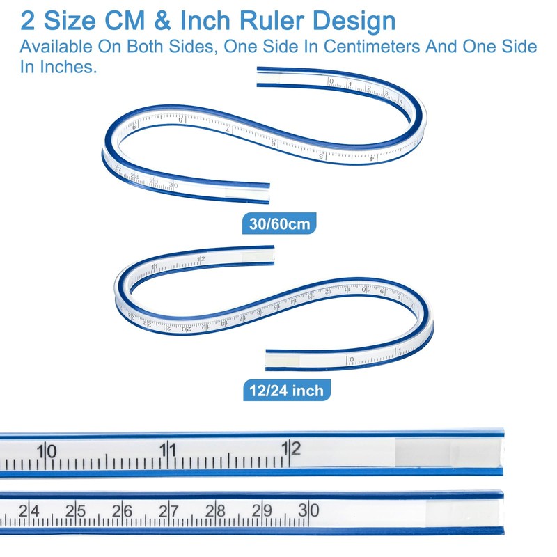 QUARKZMAN 12/24 Inch 30/60 cm Flexible Curve Ruler for Drawing,