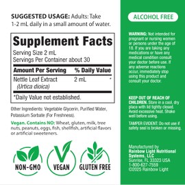 Rainbow Light Nettle Leaf Liquid Extract | 2 Fl Oz | Super Concentrated | Alcohol Free | Non-GMO and Gluten Free Herbal Supplement