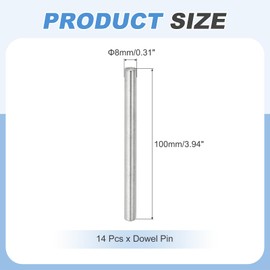 sourcing map 14Pcs Dowel Pin 8mm x 100mm Shelf Support Pin 304 Stainless Steel Shelf Pegs for Shelves Cabinets Furniture Nickel Plated, Silver Tone