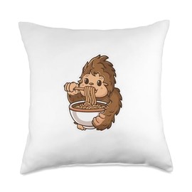 Kawaii Bigfoot Eating Ramen Noodles Sasquatch Throw Pillow