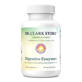 Dr. Clark Digestive Enzymes Supplement – 700mg, 50 Gelatin Capsules, Promotes Digestive Health & Gut Function