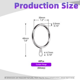 Swpeet 40 Pack Silver Metal Drapery Curtain Rings, Hanging Rings, Clip Rings for Curtains and Rods, Drape Sliding Eyelet Rings 1.18 Inch, Fits up to 1 Inch Rod, Internal Diameter for Hotel Bar Bedroom