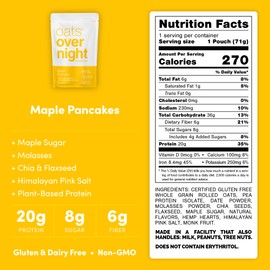Oats Overnight - Maple Pancakes - Vegan, 20g Protein, High Fiber Breakfast Shake - Gluten Free, Non GMO Oatmeal (2.5 oz per meal) (24 Pack)