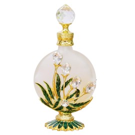 Yetaha Exquisite Maple Leaf Decorative Glass Bottles, Crystal Refillable Perfume Bottles, Maple Leaf Pattern Design Resembling a Peacock for Decorations, Personal Effects Gifts, 30ML Green White