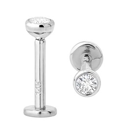 Jewelry Avalanche 16G 14K White Gold Bezel Set 2.5mm (0.08ct) Diamond Labret Monroe Stud 8mm Post Flat Disk Bottom Lip Ring Tragus Stud Internally Threaded 14KLBRT-BZ25WD8WG