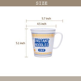 FYUEROPA Ceramic Noodle Bowl with Lid Instant Ramen Bowl with Handle, Soup Bowl, 24 OZ (Blue)