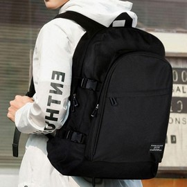 Men's backpack big pocket basic style student office worker casual backpack Black 5ea