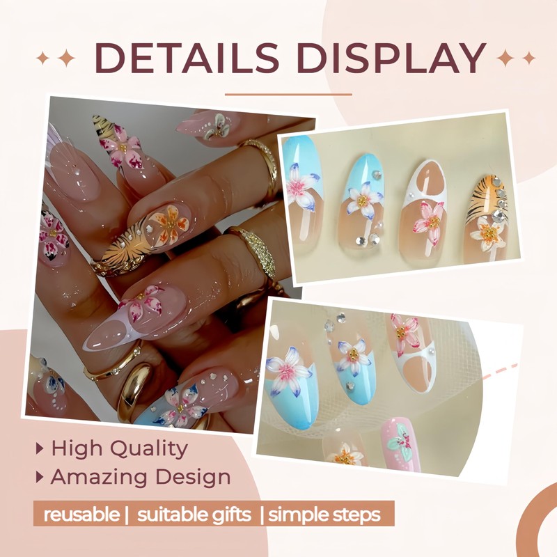 30Pcs French Tip Press on Nails Medium Almond Fake Nails