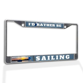 Fastasticdeals Metal Insert License Plate Frame I'd Rather Be Sailing C Weatherproof Car Accessories Chrome 2 Holes Solid Insert