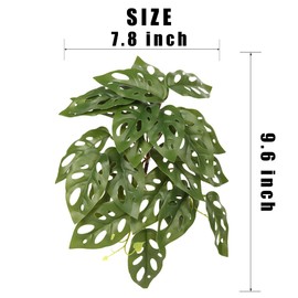 WOLEDOE 2Pack Reptile Fake Plants for Terrarium, Snake Tank Accessories, Habitat Decor Artificial Hanging Plants with Suction Cup - Fake Swiss Cheese Plants Monstera Adansonii