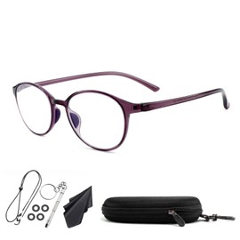 [Soarea] 丸型老眼鏡 おしゃれ パープル リーディンググラス超軽量柔らかいフレームシニアグラス ブルーライトカット老眼 鏡 お洒落丸メガネ7103 (パープル, 1.5 倍率)
