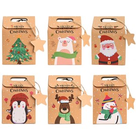SlowTon Bolsas de Regalo Navidad Decoración, 24 PCS Caja de Regalo Navideña Reutilizable, Bolsas de Papel Kraft de Dulces, Caja de Galletas de Decoración para Fiestas Navideña (Estrella)