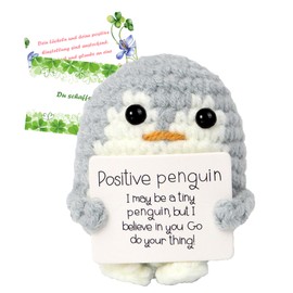 T TAKONE Pocket Hug Positive Penguin, Creative Knitted Wool Penguin Doll with Positive Energy Card, Ideal for Recovery Gifts, Encouragement and School Entry for Boys and Girls