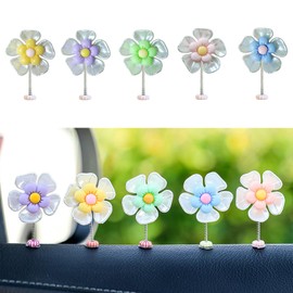 VBGURR 5 Stück Auto Deko Klein, Niedliche Auto Gadgets Innenraum Gänseblümchen Wackelfigur Auto Zubehör Innenraum Deko