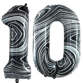 GOER Number 10 Balloons for 10th Birthday Party Decorations,42 Inch Jumbo Foil Helium Balloons for 10th Anniversary (Marble Black)