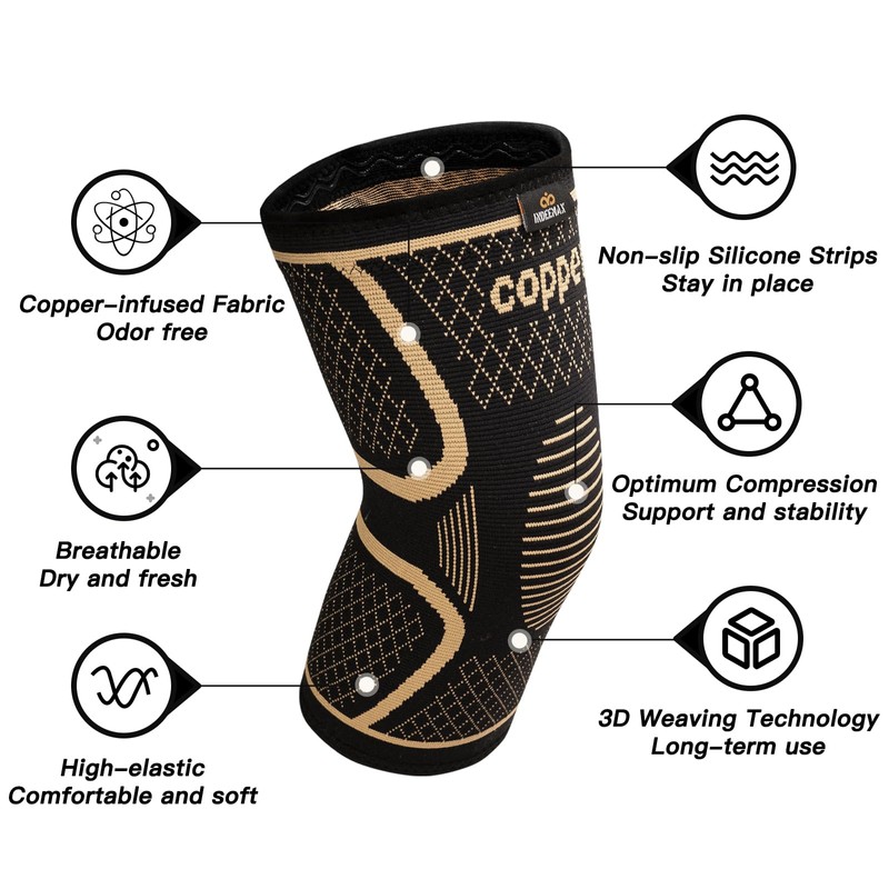 INDEEMAX Copper Knee Brace for Women Men 2 Pack, Knee
