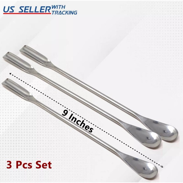 HTI Scientific Lab Micro Spatula 9" Stainless Steel Scoop/Spoon Ends